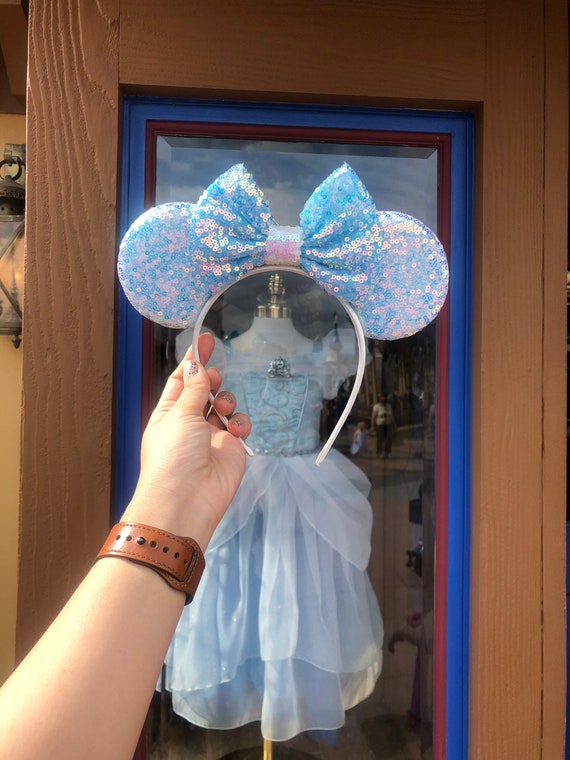 Princess Inspired Minnie Mouse Ears , Blue Mickey Mouse Ears, sequin Shiny Bows Mouse Ears Glitter Party Princess Decoration Cosplay Costume