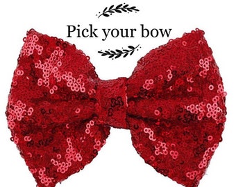 Large 5 Inch RED Sequin Bows, Large Glitter Bow, Shiny Bows, Fabric Bows, DIY Bows, Soft Bows, Wholesale ( no clip )