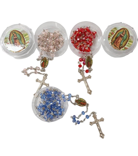Set of 12 lady of guadalupe glass rosary  baptism favor / catholic rosary/ party favor/ religious favor