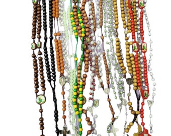 10/20/50/100 x Mixed Lot Rosary Necklace with gift bags for Baptism, Mystery Grab Bag, Memorial Religious Favor, First Communion