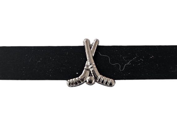 Set of 10pc hockey hockey sticks  winter sports  Slide Charm Fits 8mm Wristband for Jewelry / Crafting