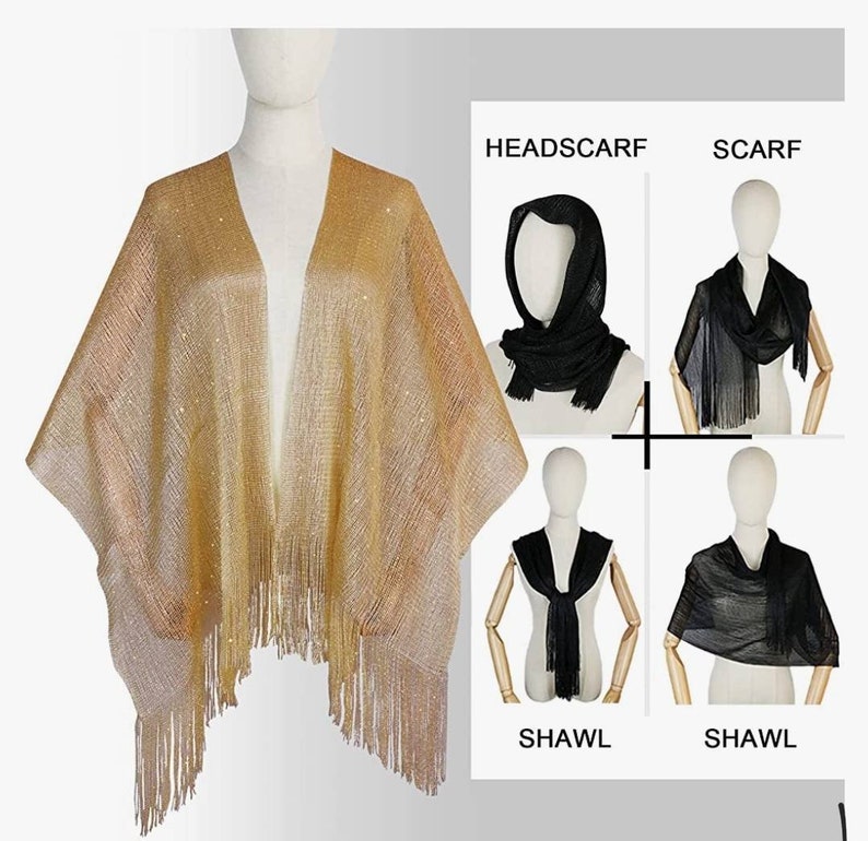 Gold Wedding Scarf Shawl / Metallic Shawl / Bridesmaid Shawl / Wedding Favor / Bridal Wrap / Wedding Shawl / Bridal Cover Up / Wedding Wrap image 4