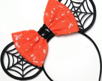 Orejas de lentejuelas de Minnie Mouse para Halloween Orejas de lentejuelas de Mickey Mouse naranjas para Halloween Orejas de Mickey naranjas para fiesta de Disney