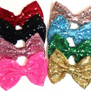 5" Inch Sequin Bows, Set of 1, 2, 5, 10, 20, 50, 75, 100 /  Large 5 Inch Mixed Color Bulk Sequin Bows / Glitter Bow / Hair Bows / NO CLIPS