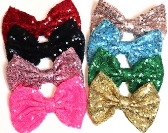 5&quot; Inch Sequin Bows, Set of 1, 2, 5, 10, 20, 50, 75, 100 /  Large 5 Inch Mixed Color Bulk Sequin Bows / Glitter Bow / Hair Bows / NO CLIPS