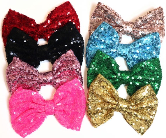 5" Inch Sequin Bows, Set of 1, 2, 5, 10, 20, 50, 75, 100 /  Large 5 Inch Mixed Color Bulk Sequin Bows / Glitter Bow / Hair Bows / NO CLIPS