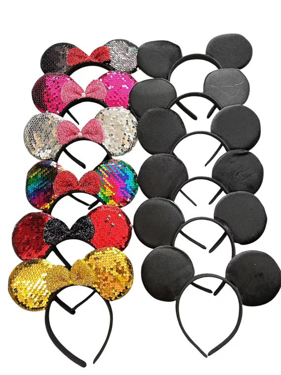 Set of 12 Sequin Mickey Minnie Ears /bulk wholesale Mickey Minnie Headband / Disney Party / Theme Party / Disney Ears Headband