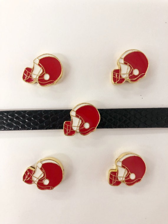 Set of 10 pc red/blue/black/brown football helmet slide charm fits 8mm wristband for jewelry /crafting
