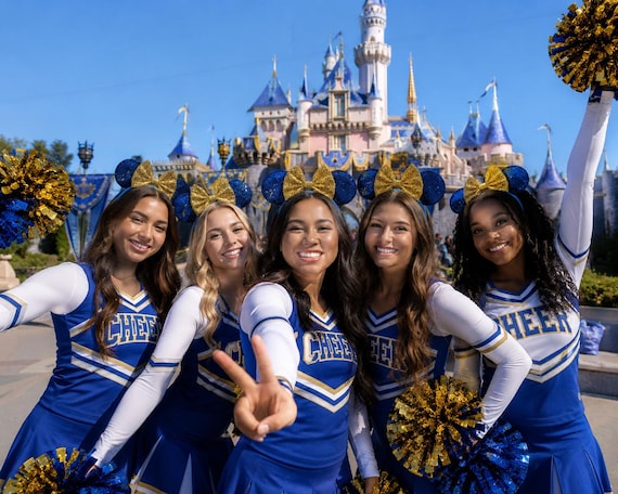 Blue gold white Minnie Mouse Ears, cheerleader dancer , school color Minnie Ears Headband, cheerleader Minnie Ears, Blue Mickey Ears,