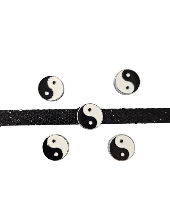 Set of 10 pc black white Ying and Yang slide charm fits 8mm wristband for jewelry /
