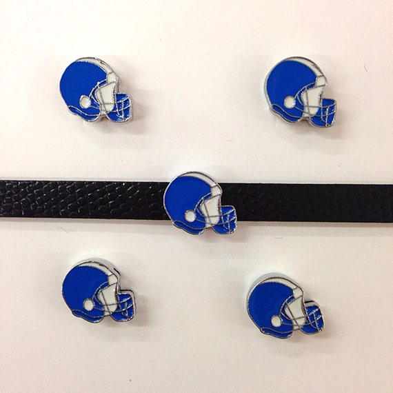 Set of 10pc Blue red black or brown Football Helmet Slide Charm Fits 8mm Wristband for Jewelry / Crafting