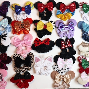 CLEARANCE! Mickey Mouse Scrunchie, Minnie Mouse Ears, Black Scrunchies, Disney Scrunchies, Hair Tie, Cute Hair Accessories, Messy Bun