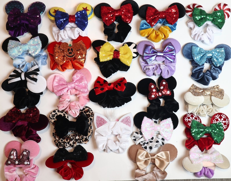 CLEARANCE! Mickey Mouse Scrunchie, Minnie Mouse Ears, Black Scrunchies, Disney Scrunchies, Hair Tie, Cute Hair Accessories, Messy Bun