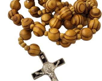 10 Rosari In Legno Naturale – Collana Con Crocifisso E Perline In Legno – Regalo Cattolico Per Uomini E Donne (Beige)