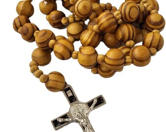 10 Rosari In Legno Naturale – Collana Con Crocifisso E Perline In Legno – Regalo Cattolico Per Uomini E Donne (Beige)