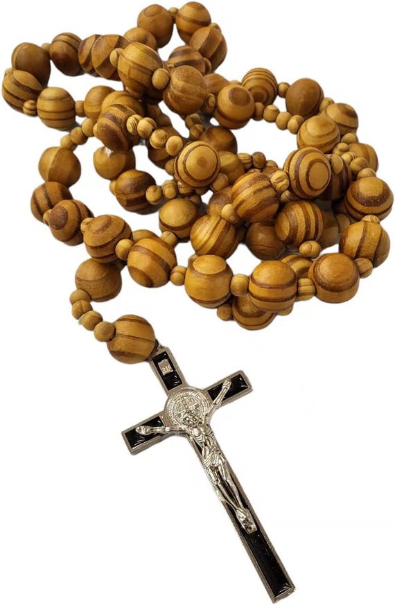 Chapelet Mural Géant En Bois - Décoration Spirituelle Catholique Avec Croix Et Perles De 20 Mm