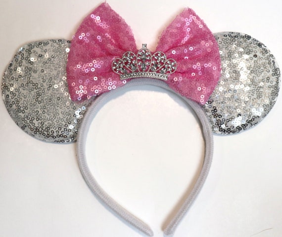 Pink Mouse Ears, Rose Gold, Silver Tiara Mouse Ears, Princess Mouse Ears, I Do Mouse Wedding, Bachelorette Bride Mouse Ears, Tiara Princess