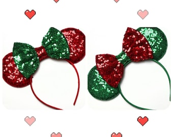 Christmas Mickey Ears, Holiday Mickey Ears, Christmas Minnie Ears, Red Minnie Ears, Disney Ears, Red Sequin Ears, Minnie Mouse Ears