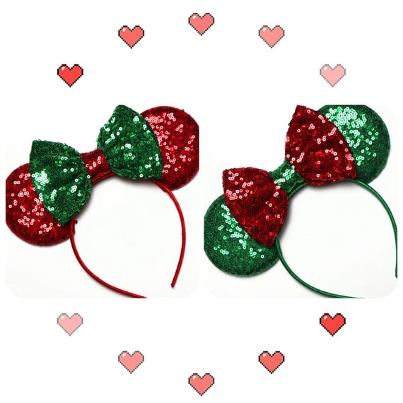 Christmas Mickey Ears, Holiday Mickey Ears, Christmas Minnie Ears, Red Minnie Ears, Disney Ears, Red Sequin Ears, Minnie Mouse Ears