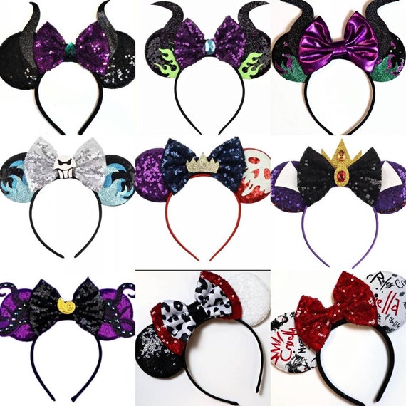 Halloween Minnie Mouse Ears, Cosplay villans Mickey Minnie ears, Mouse Ears Headband for man, Purple Sequin Ears for Halloween Costume