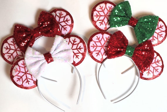 Christmas Mouse Ears Headband, Pick Your Color, Holiday Mouse Ears, Christmas White Mouse Ears, Red Mouse Ears, Green Mouse Ears, Red Sequin