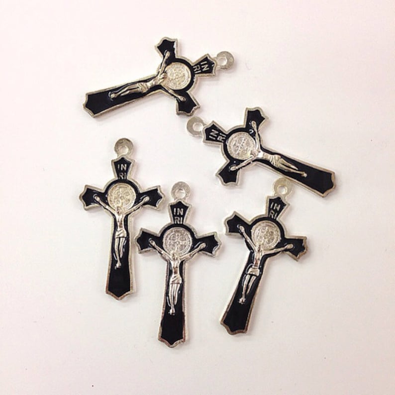 Set of 12pc Black Vintage Cross Religious Charm - 51mm x 27mm Je Set of 12pc Black Vintage Cross Religious Charm - 51mm x 27mm Je