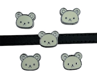 Set of 10pc cute tiny white bear teddy Slide Charm Fits 8mm Wristband for Jewelry / Crafting