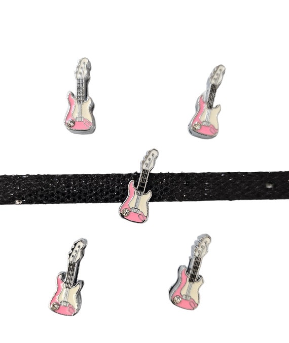 Set of 10 pc rhinestone music guitar/bass  slide charm fits 8mm wristband for jewelry /crafting
