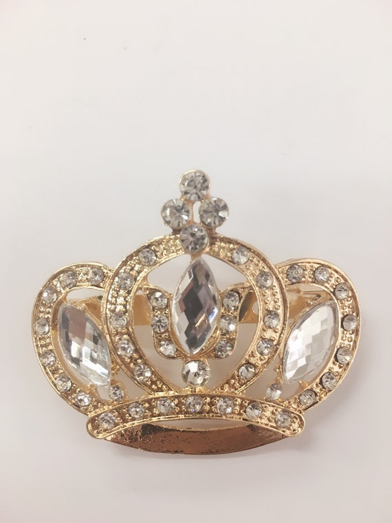 Vintage Inspired GOLD Crown Pin 47mm x 55mm Brooch Use for Wedding Bouquet / Embellishment / Wedding Favor / Dress Appliqué