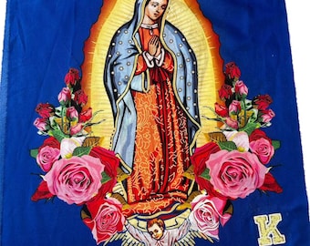 blue red lady of Guadalupe Scarf saint Jude Shawl / Personalized Initial Shawl / festival shawls/church gifts/ Christmas gift /rave shawl