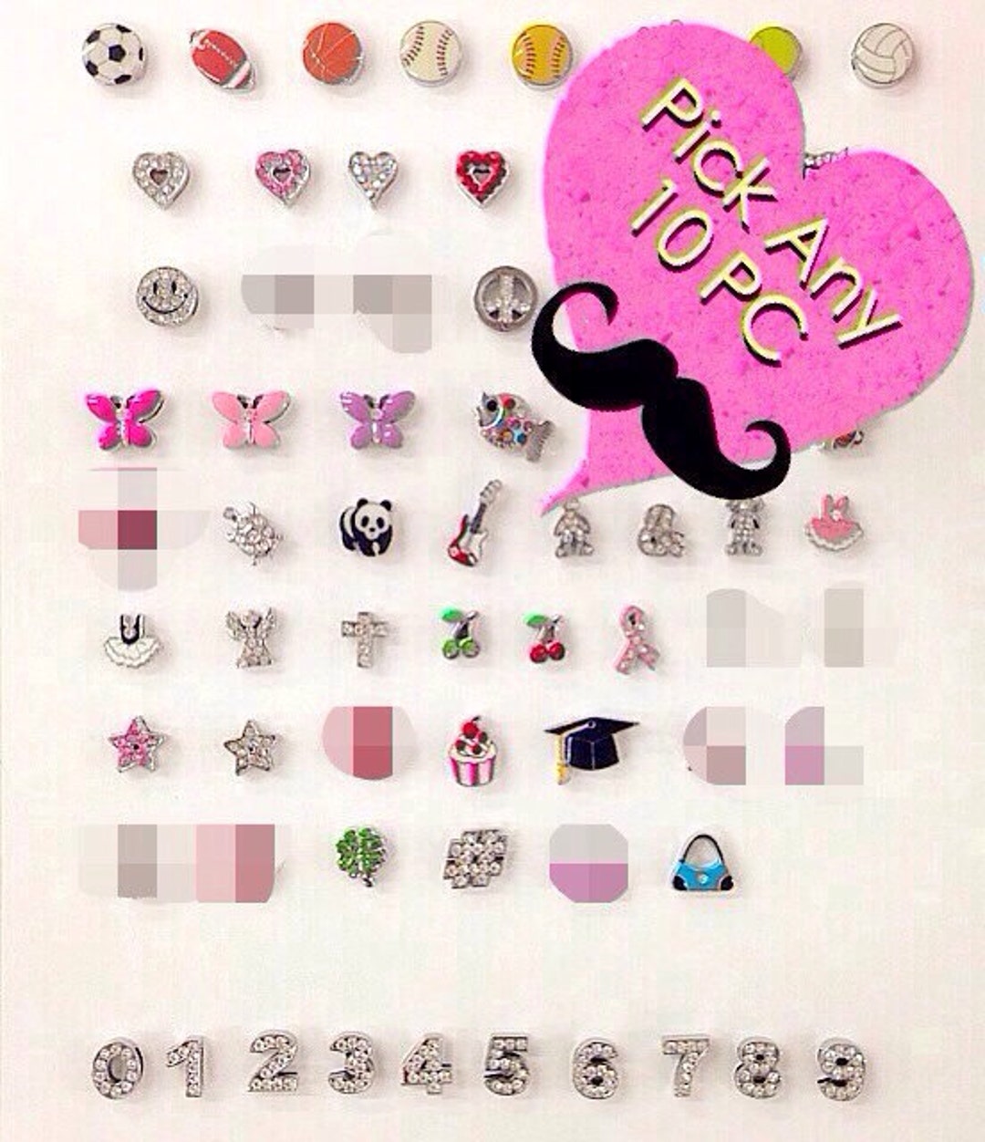 Vintage Number Charms '0' Thru '9' 10pc