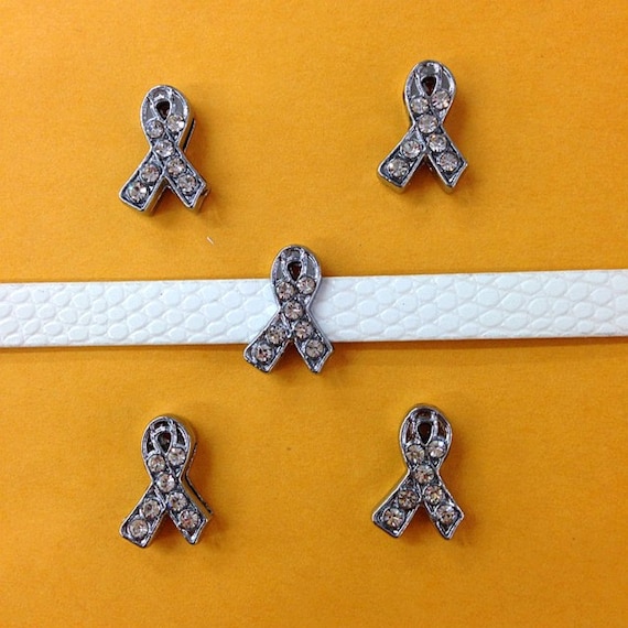 Set of 50  pc silveg rhinestone ribbon / ribbon awareness slide charm fits 8mm wristband for jewelry /crafting