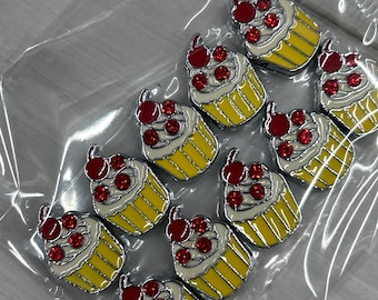 Set of 10pc Rhinestone Rainbow Cherry Cupcake Desert Slide Charm Fits 8mm Wristband for Jewelry / Crafting