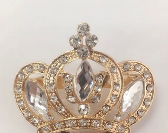 Set of 12/50/100 Silver/ gold Rhinestone Crown Brooch 47mm x 55mm  Use for Wedding Bouquet, Bridal Sash, Embellishment,