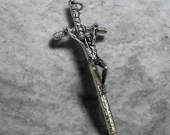 Set of 12 silver tone  vintage Supplies Alloy Enamel Saint Benedict Cross Charms Pendant for Diy Prayer Necklace making rosary Catholic 2.5”