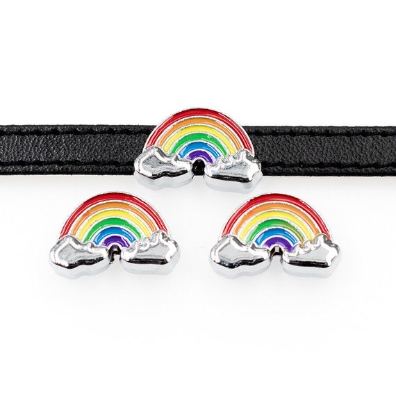 Set of 10pc Rainbow Love Sky Tropical Summer Slide Charm Fits 8mm Wristband for Jewelry / Crafting