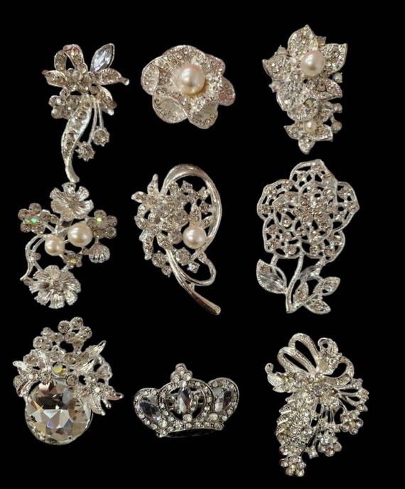 Set of 12/50/100 Silver/ mixed GOLD flower crown brooch pins bulk gift idea  Use for Wedding Bouquet, Bridal Sash, Embellishment,