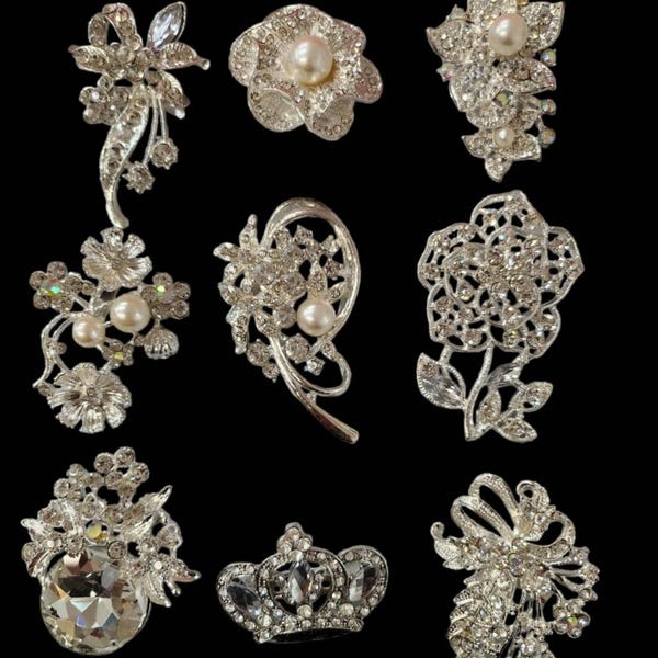 Set of 12/50/100 Silver/ mixed GOLD flower crown brooch pins bulk gift idea  Use for Wedding Bouquet, Bridal Sash, Embellishment,