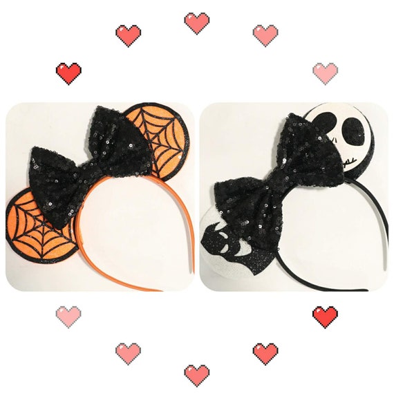 Halloween Jack Minnie Mouse Ears, Halloween Web Orange Black Purple Minnie Halloween Ears, nightmare before christmas ears, Disney Ears