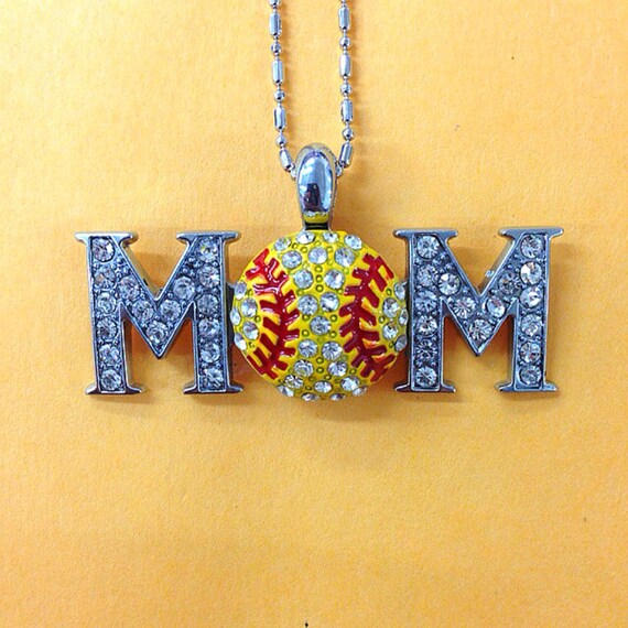 Rhinestone Softball Mom Necklace Finding / Bling Softball Mom Pendant / Gift for Her / Gift Under Ten