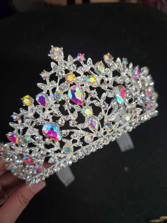 Silver tiara gold pink purple Crystal Rhinestone Happy Birthday Tiara Crown Comb for Cake Topper / 21st 30th 40th 50th wedding party tiara