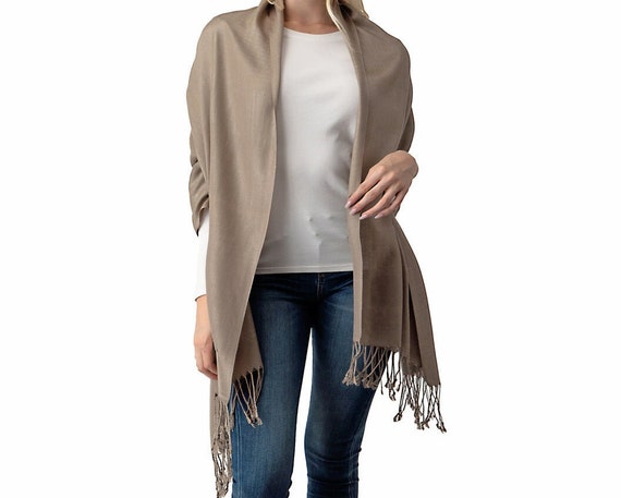 Tan khaki Pashmina  Scarf Shawl / Personalized Initial Shawl / Bridesmaid Shawl / Bridal Wrap / Dark Tan Wrap / Wedding Shawl / Beige Shawl