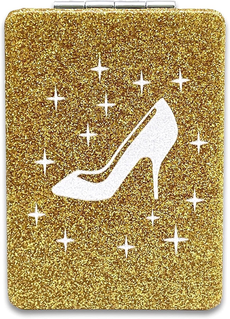 Set of 12 x bling silver gold Cinderella theme high heels princess bling Compact Mirror / Party Favors / sweet 15 16/ baby shower/bridal Gold high heels