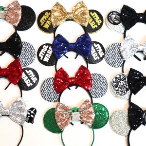 Orejas de Minnie de S Wars, orejas de Minnie de Baby Yoda, orejas de Darth Vader, orejas de Minnie Mouse de Mandalorian, orejas de Mickey Mouse bb8, orejas de ratón de Disneyland
