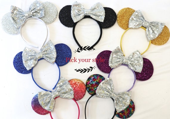 Silver Minnie Mouse Ears, Silver Disney Ears, Silver Minnie Ears Headband, Silver Wedding Minnie Ears, Mickey Ears, Silver Disneyland Ears