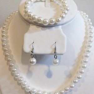 Conjunto de colar de pérolas falsas, colar de pérolas marfim, joias clássicas para noivas, colar de madrinha, colar de pérolas falsas para noivas, conjunto de joias para casamento