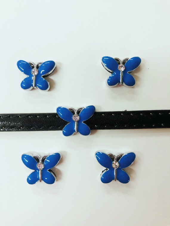 Set of 10pc blue  Rhinestone Butterfly Slide Charm - Fits 8mm Wristband for Jewelry / Crafting