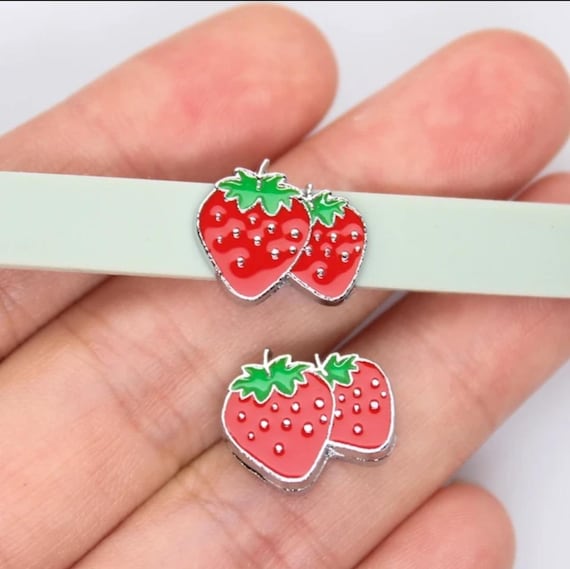 Set of 10pc strawberry Summer Slide Charm Fits 8mm Wristband for Jewelry / Crafting