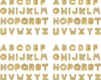 Un ciondolo scorrevole con strass dorati a forma di lettera A-Z in cristallo, 8 mm, ideale per braccialetti e bracciali fai da te, unghie e creazione di gioielli.
