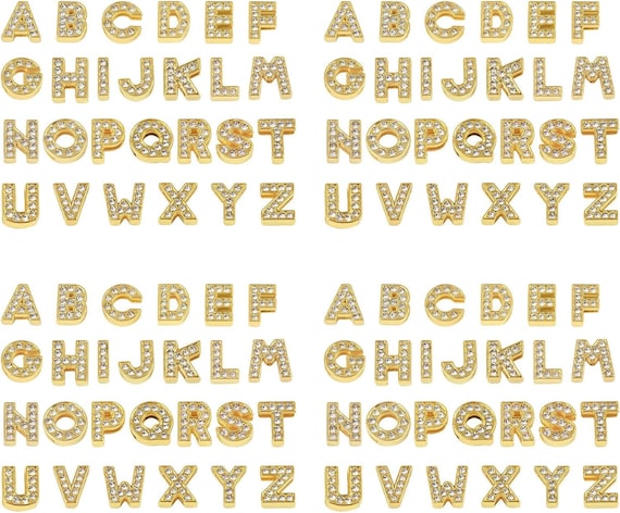 One PC Full Gold Rhinestone Slide Charms Letter Crystal A-Z Alphabet  8mm slide Bracelets Wristbands DIY nails Jewelry Making